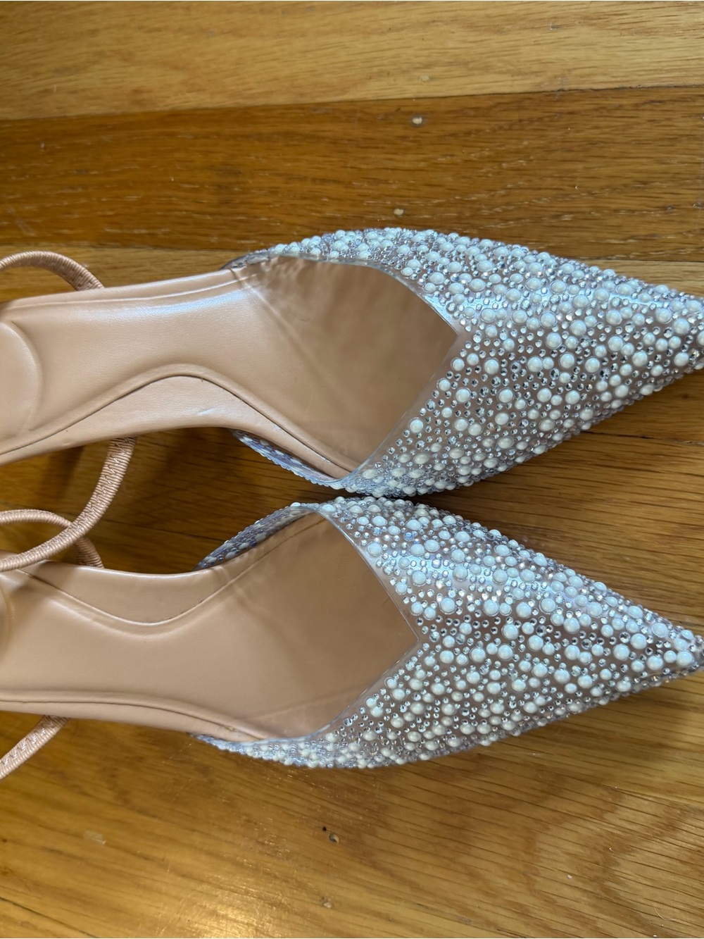 Zara Pearl & Crystal Pointed Slingback Heels - White